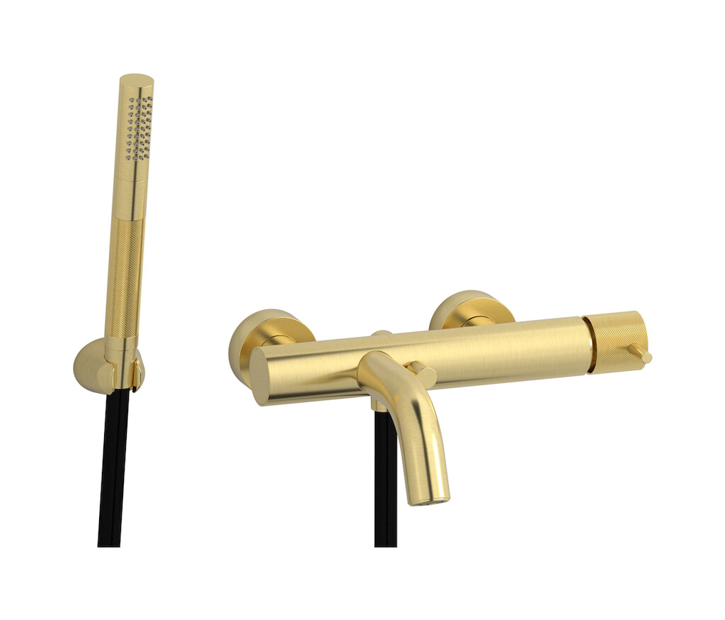 Настенный смеситель для ванной в комплекте с душевым гарнитуром. WE ARE IB id250is Brushed Pale Gold Industria