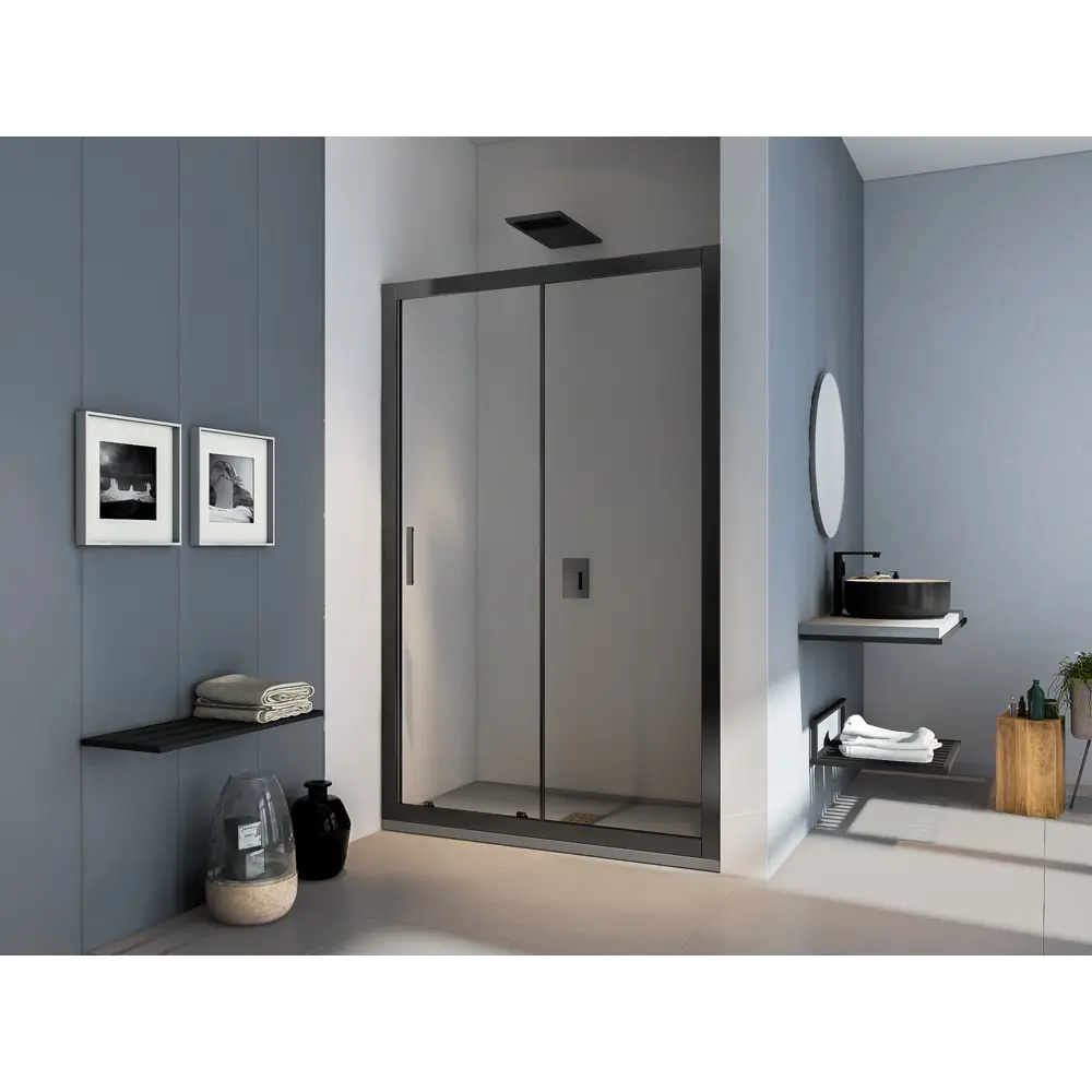 Душевая дверь в нишу Makiato WTW-140-C-B, 185x140 см черный профиль прозрачное стекло раздвижная 84107355 STLM-2172254 Santreyd