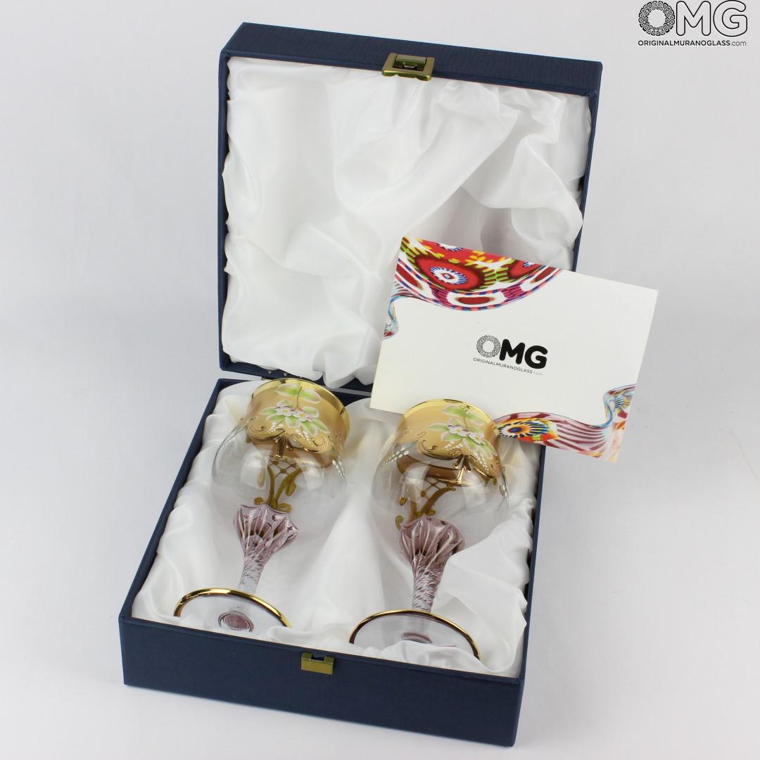 2136 ORIGINALMURANOGLASS Набор из 2 бокалов-флюте розового цвета- я&ты- trefuochi - муранское стекло 8 см  - Вид №1