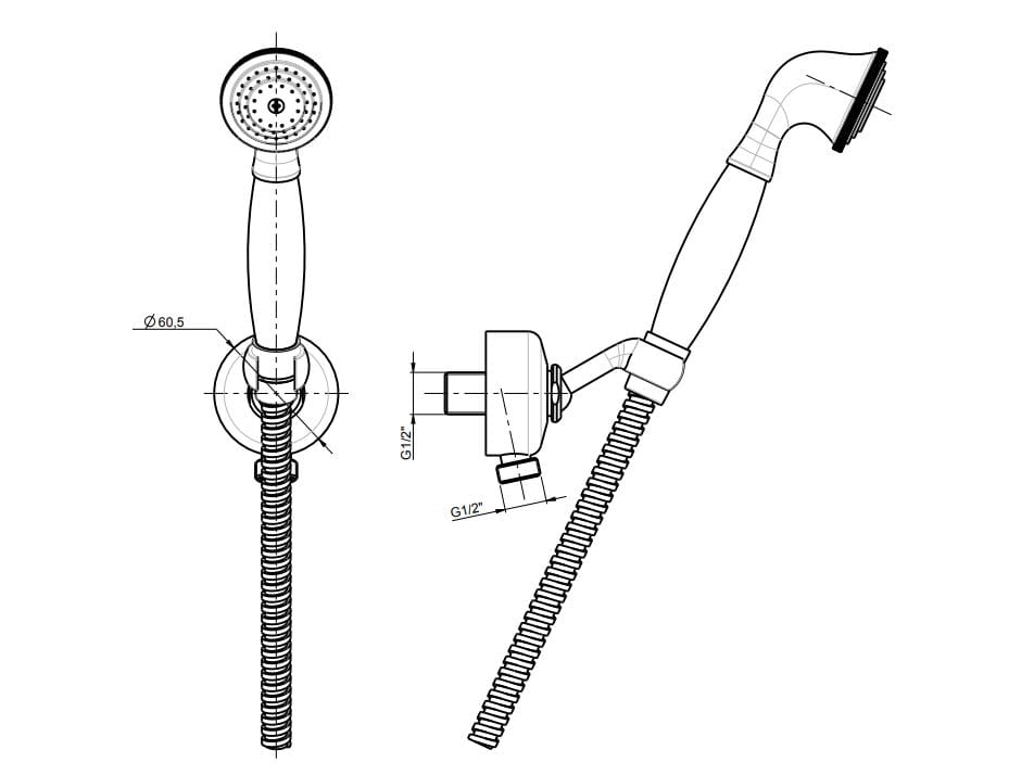 Настенный ручной душ с гибким Rubinetterie Frattini дуплекс ARCH-00072550 - Вид №3