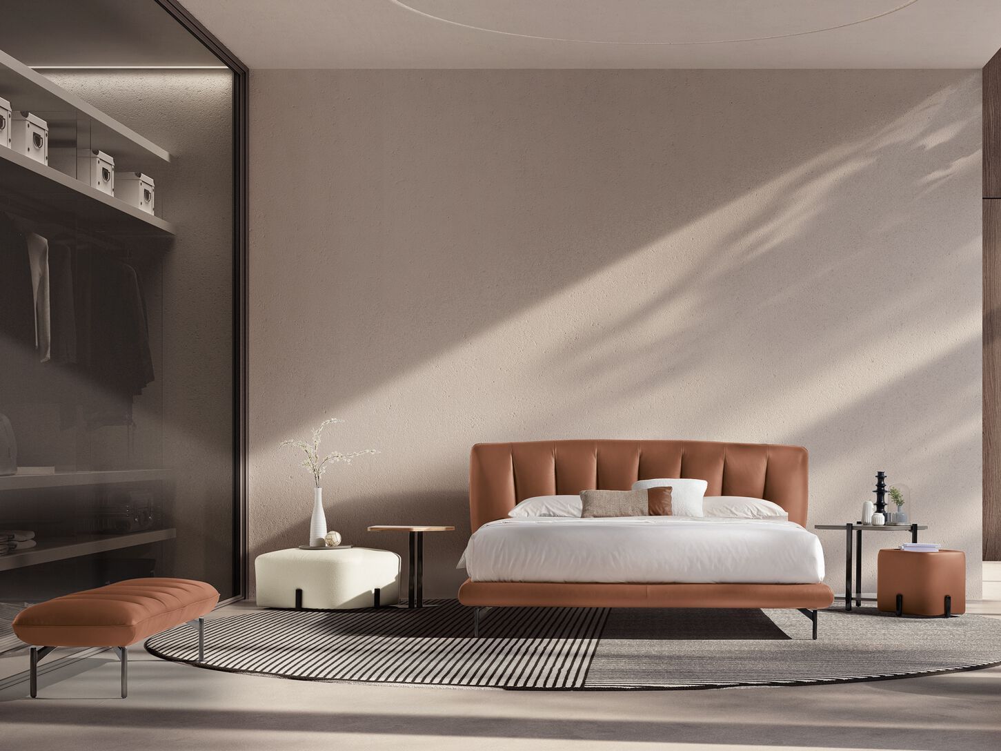 Кожаная двуспальная кровать с мягким изголовьем Max Divani Perla ARCH-00128673 - Вид №6