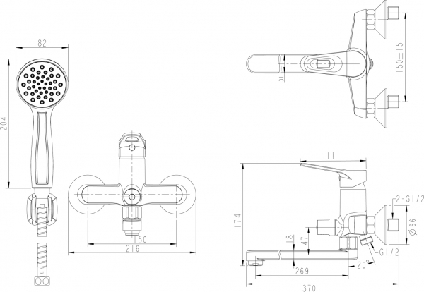 Смеситель для ванны излив 300 мм с аксессуарами ECO-D F693158C-LB bravat - Вид №4