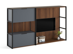 Деревянная оборудованная стена с подставкой для телевизора