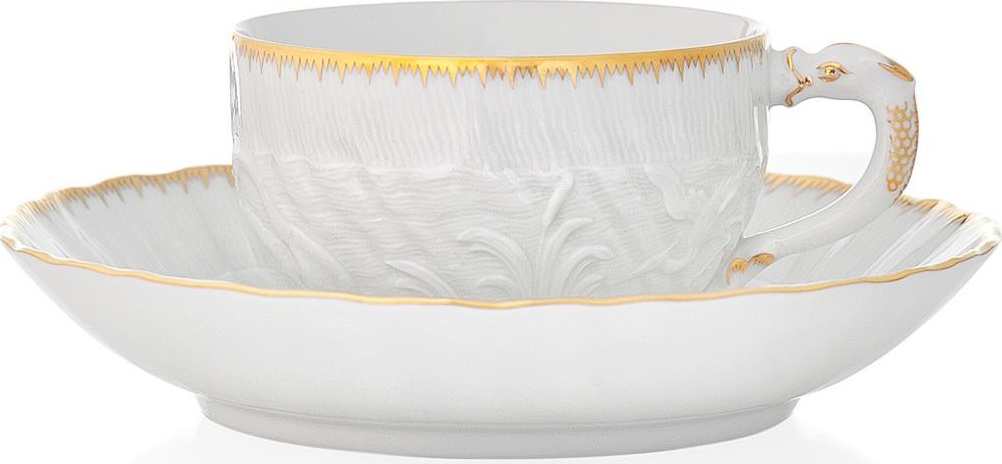 67418 Meissen Чашка чайно-кофейная с блюдцем 140мл "Лебединый сервиз" (золотой кант) Фарфор 