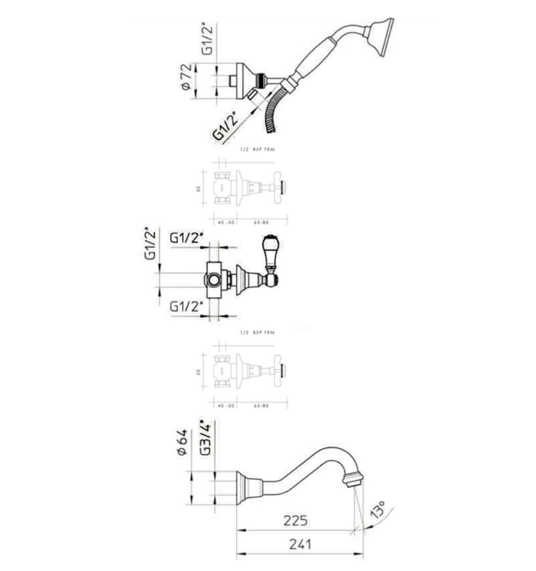 Набор настенных ванн с ручным душем Gentry Home ARCH-00096076 - Вид №2