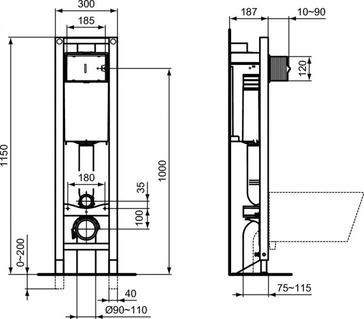E233367 Встраиваемая инсталляция для монтажа подвесных унитазов PROSYS ECO FREESTANDING FRAME M Ideal Standard PROSYS ECO FRAME  - Вид №1