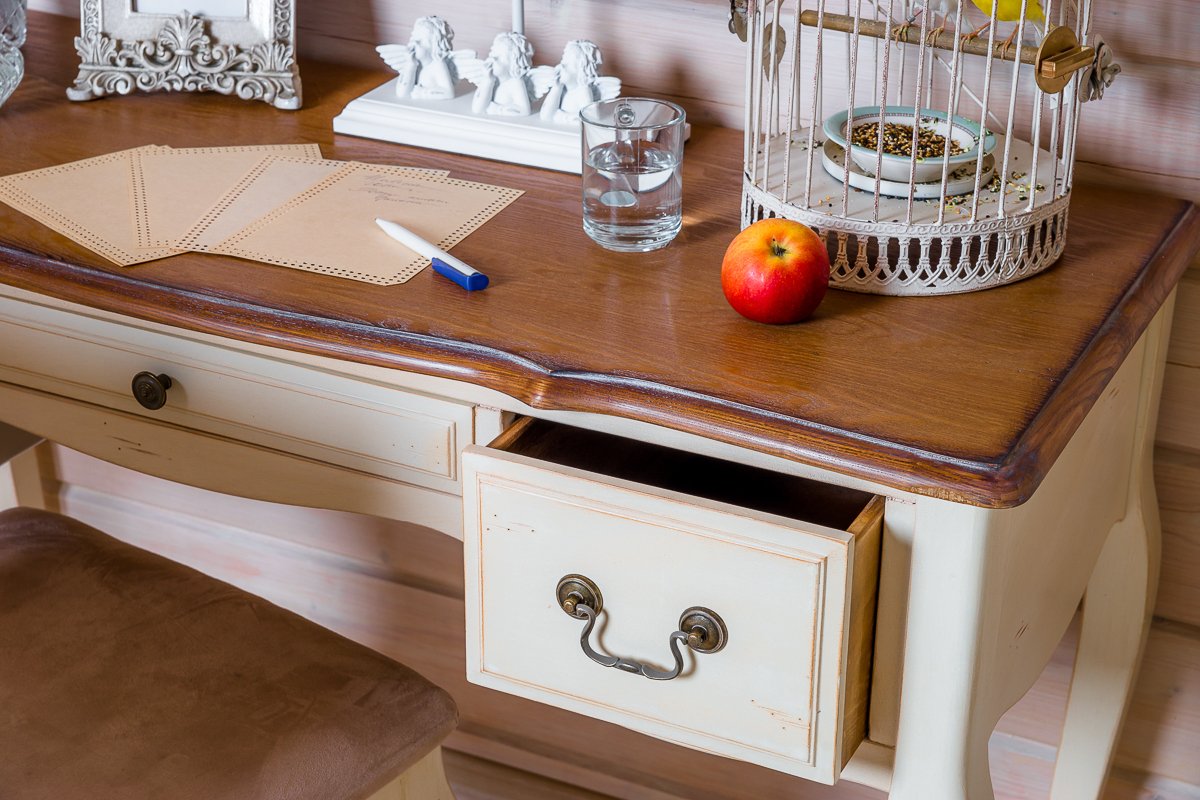 Письменный стол белый с ящиками и деревянной столешницей Mobilier de Maison ДОМАШНЯЯ ОБСТАНОВКА MOBILIER DE MAISON 017237 Белый Santreyd  - Вид №4