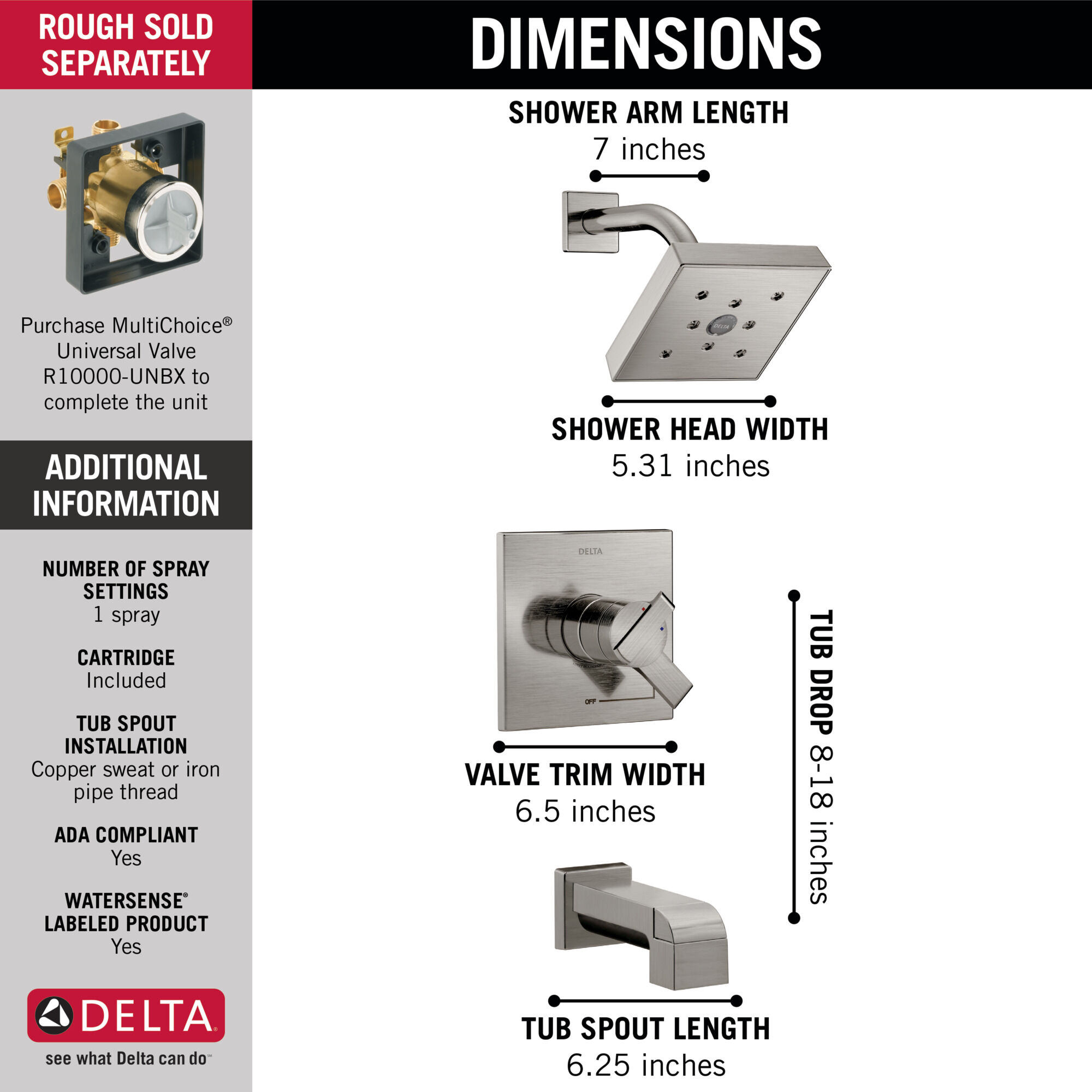 T17467-SS Monitor® 17 Series H2Okinetic® для ванны и душа Delta Faucet Ara Нержавеющая сталь - Вид №2