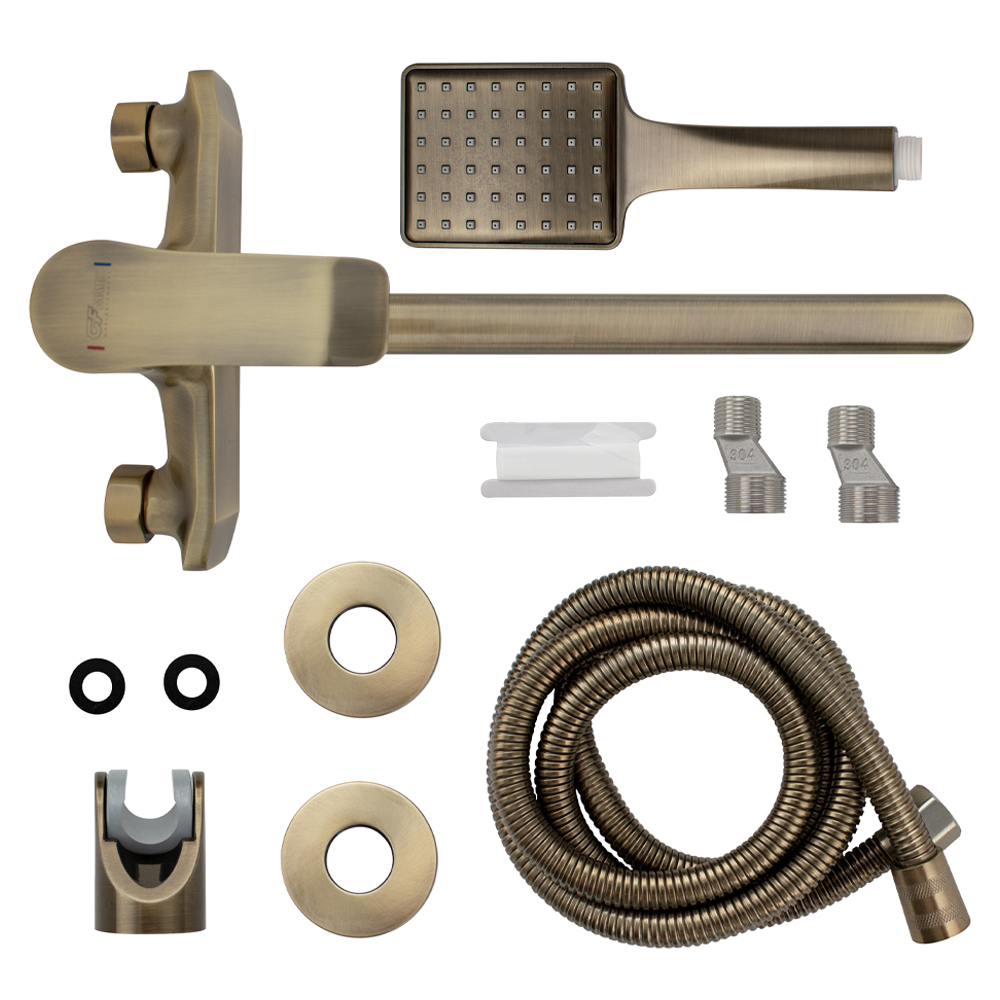 GFmark - Смеситель в ванную, длинный излив, шаровый, с дивертором на корпусе, под состаренную БРОНЗУ, код: 5070  - Вид №3