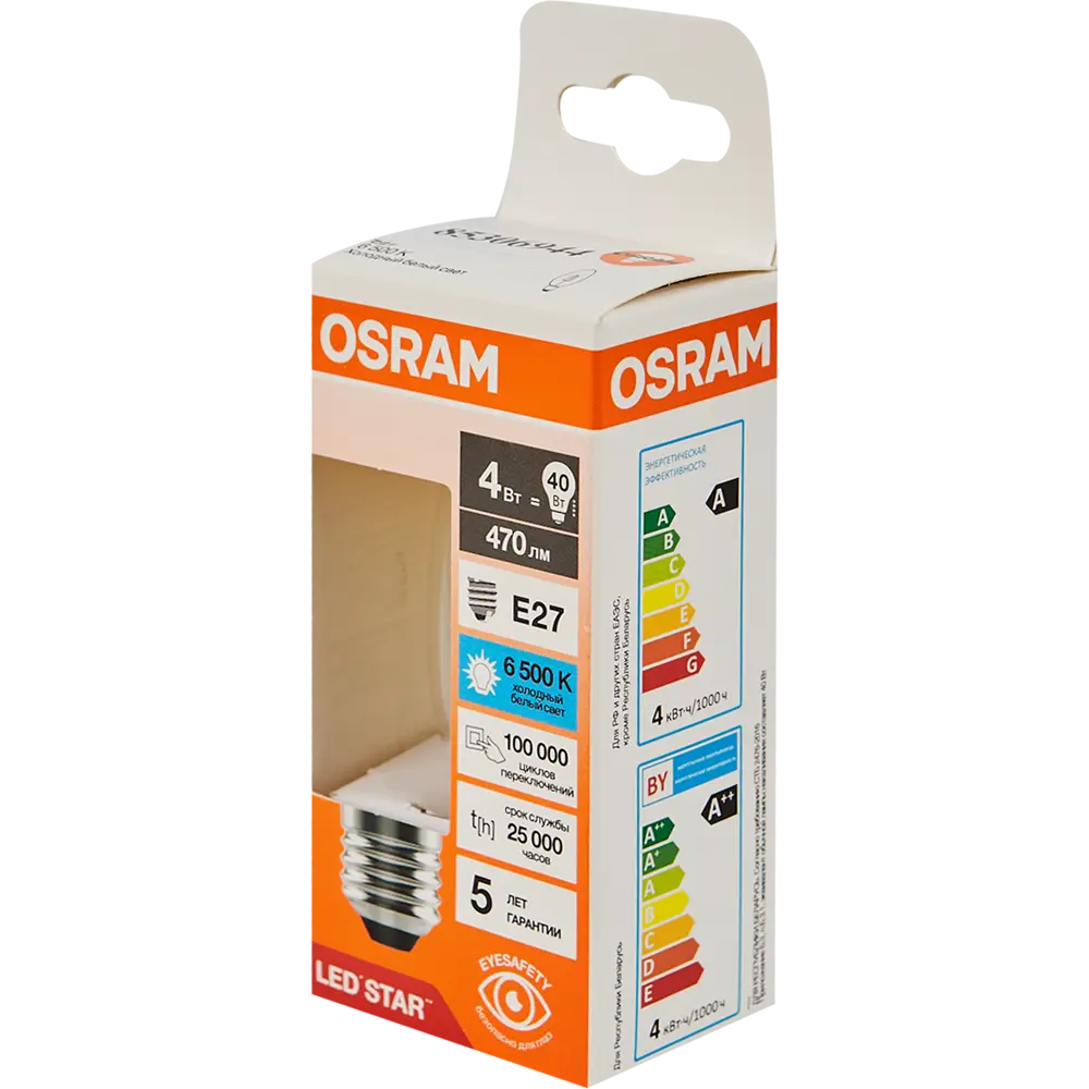 Лампа светодиодная Osram В E27 220/240 В 4 Вт свеча 470 лм холодный белый свет 85306944 STLM-2065736  - Вид №3