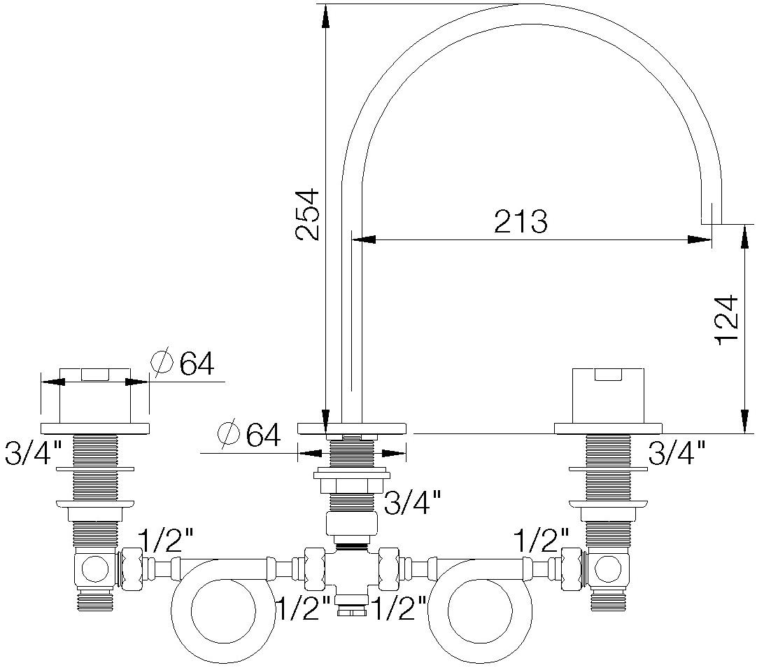 rvb Смеситель для мойки на 3 отверстия со сливом Line 4075.--.45 - Вид №1
