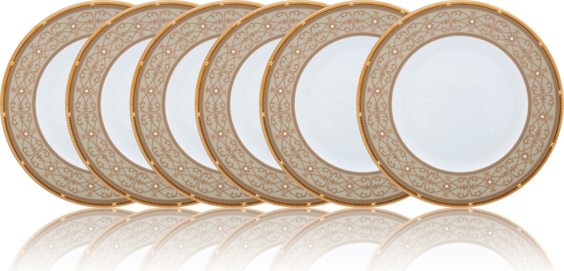 10665354 Noritake Набор из 6 тарелок акцентных Noritake "Рочель,золотой кант" 23см Фарфор костяной 