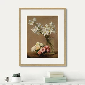 Картина в раме 52х42 см Roses and Lilies, 1888г. КАРТИНЫ В КВАРТИРУ  264543 Коричневый;розовый;разноцветный