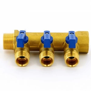 Коллектор НВ 3/4" с кранами с утолщенными стенками TIEMME 3 выхода 1/2"Н 36мм