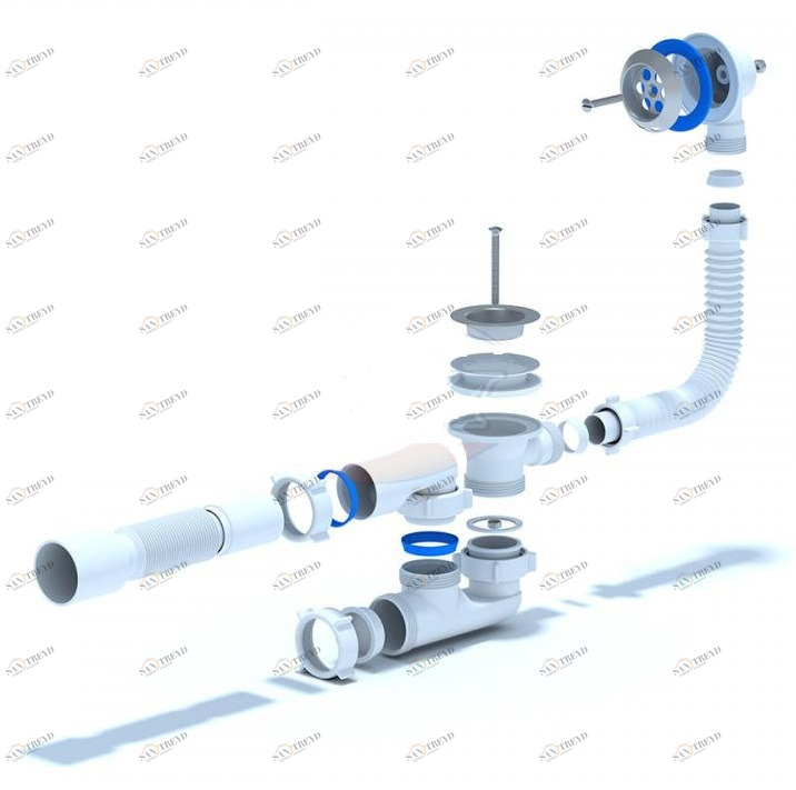 Сифон АНИ для ванны регулируемый с выпуском 1 1/2"х40, с переливом, с гибкой трубой 40мм E255 АНИ пласт 7188