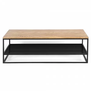 Журнальный столик прямоугольный светлый дуб с полкой черное стекло 100 см London twin black INTELLIGENT DESIGN  260828 Дуб сонома;бежевый;черный