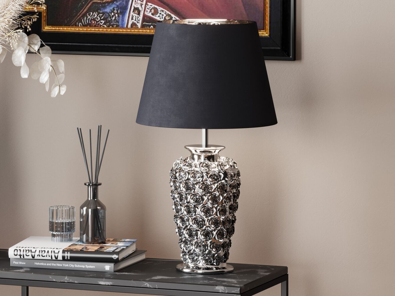 Светодиодная настольная лампа из керамогранита KARE Design ROSE SILVER ARCH-00034812