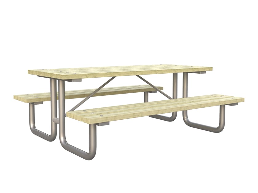 Прямоугольный стол для пикника из сосны со встроенными скамейками Lazzari FAMILY ARCH-00118498