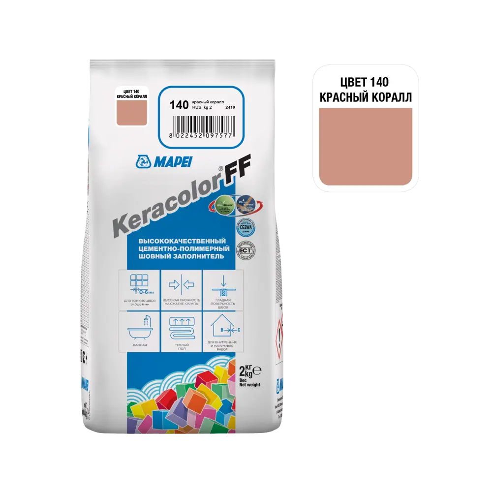 Затирка цементная Mapei Keracolor FF 140 цвет красный коралл 2 кг 81981439 STLM-2147300 Без серии - Вид №1