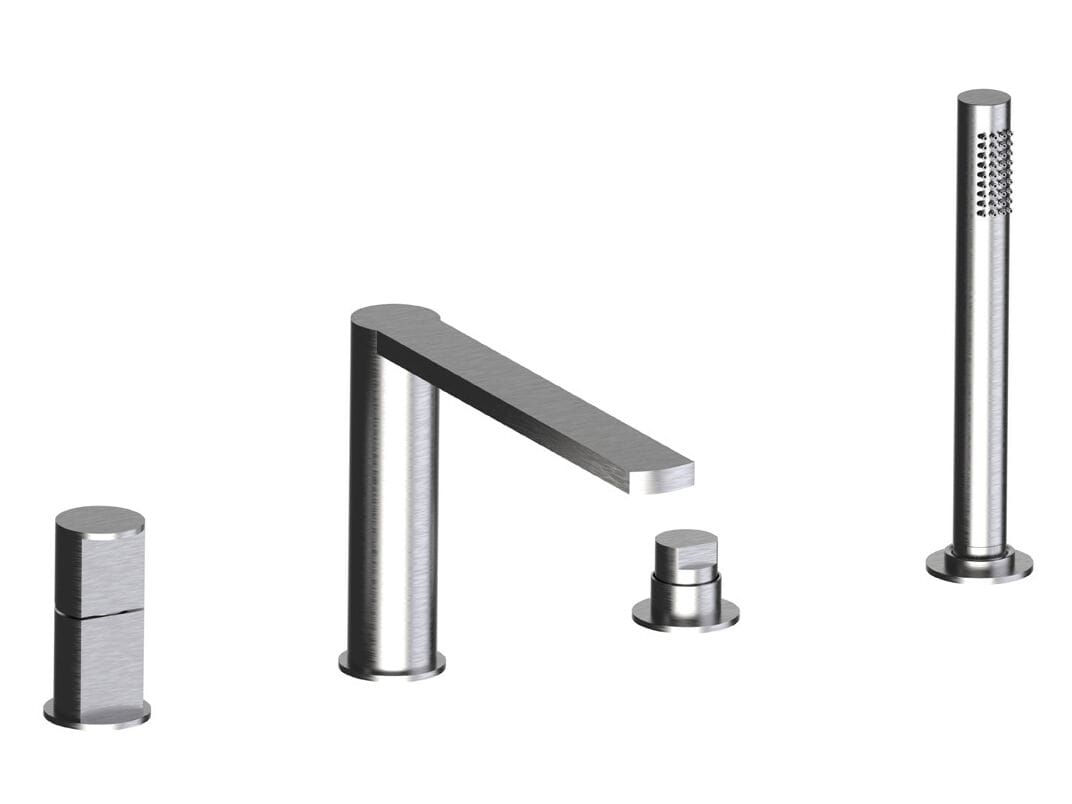 Однорычажный смеситель для ванны с 4 отверстиями из нержавеющей стали с ручным душем Rubinetterie Frattini Borgia ARCH-00126275