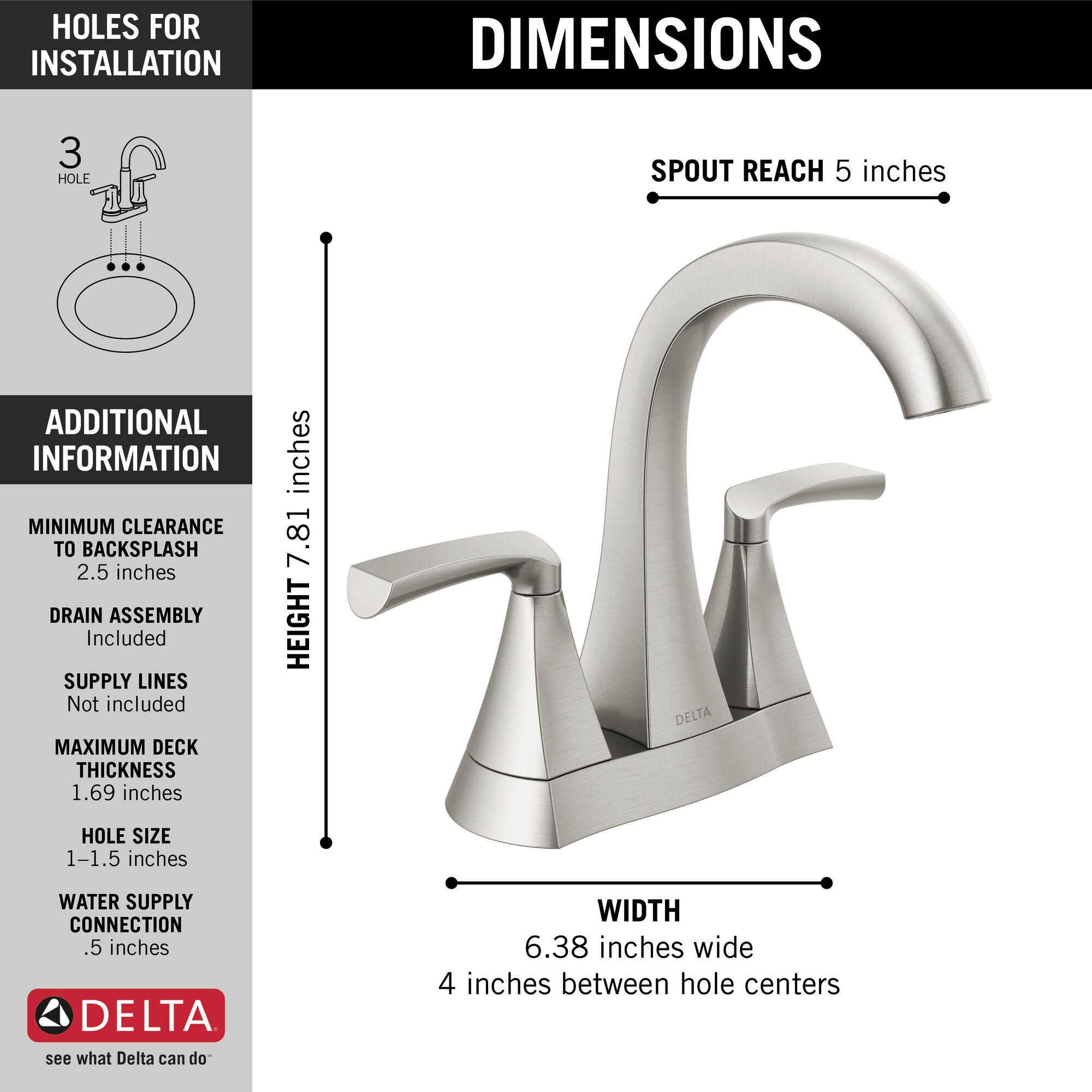 25899LF-SP Смеситель для ванной комнаты с двумя ручками Delta Faucet Pierce Матовый никель Spotshield  - Вид №1