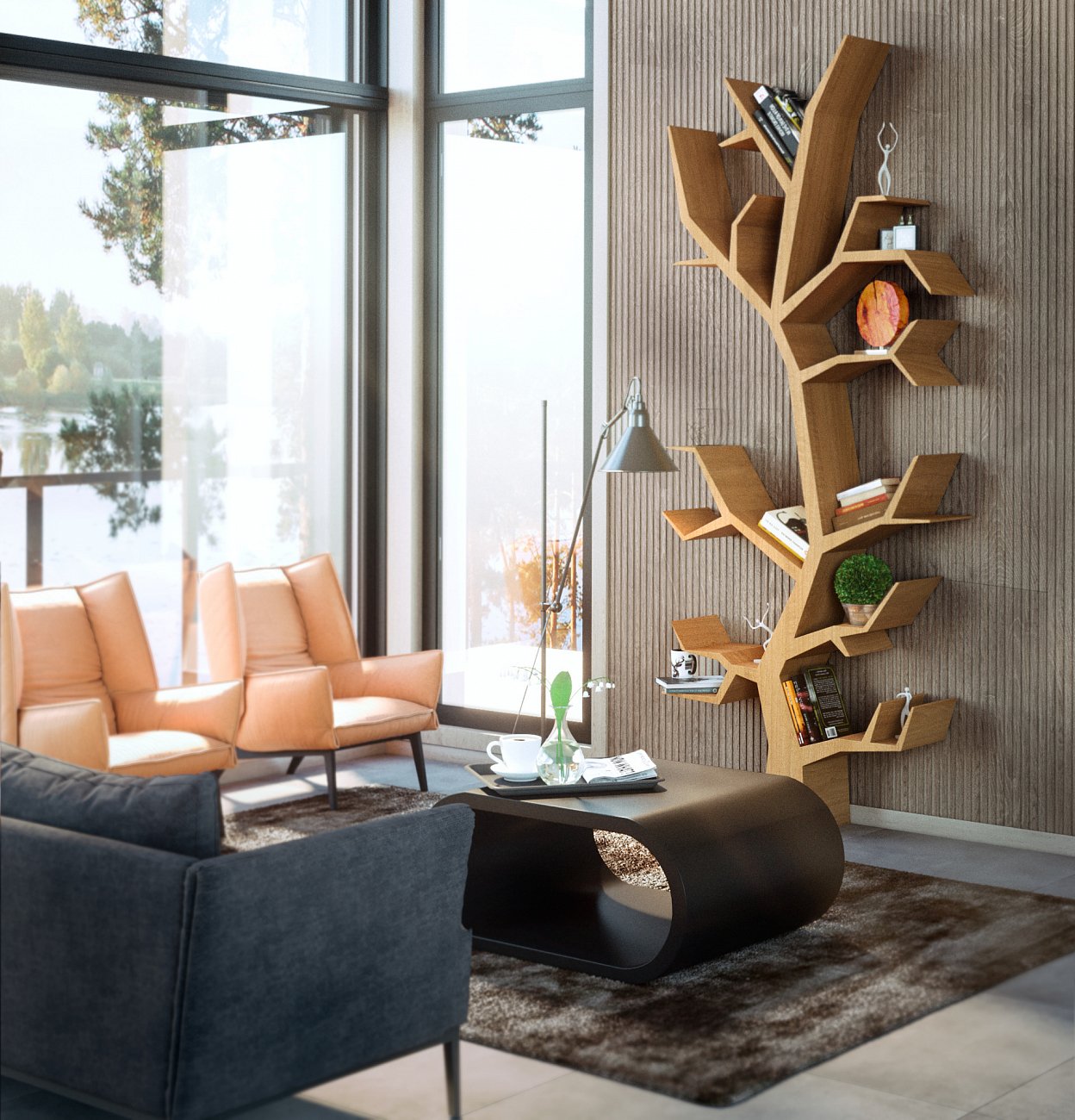 Стеллаж деревянный дизайнерский беленый дуб "Дерево" от Odingeniy ODINGENIY СТЕЛЛАЖИ "ДЕРЕВО" 178374 Белый  - Вид №1