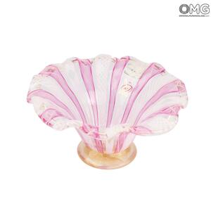 1875 ORIGINALMURANOGLASS Чаша Розово-Белая Филигрань - муранское стекло с листовым золотом 13 см