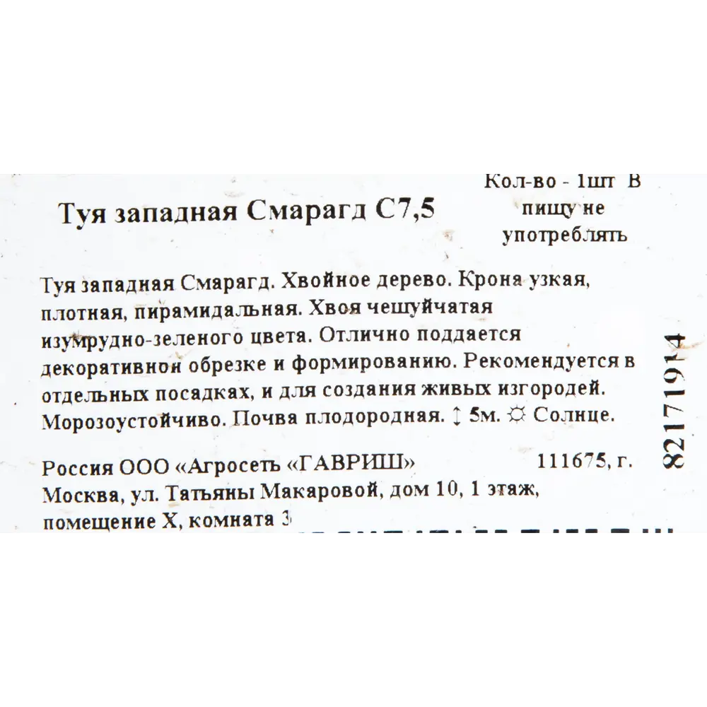 Туя западная «Смарагд» C7.5 ГАВРИШ STLM-2035518 - Вид №1