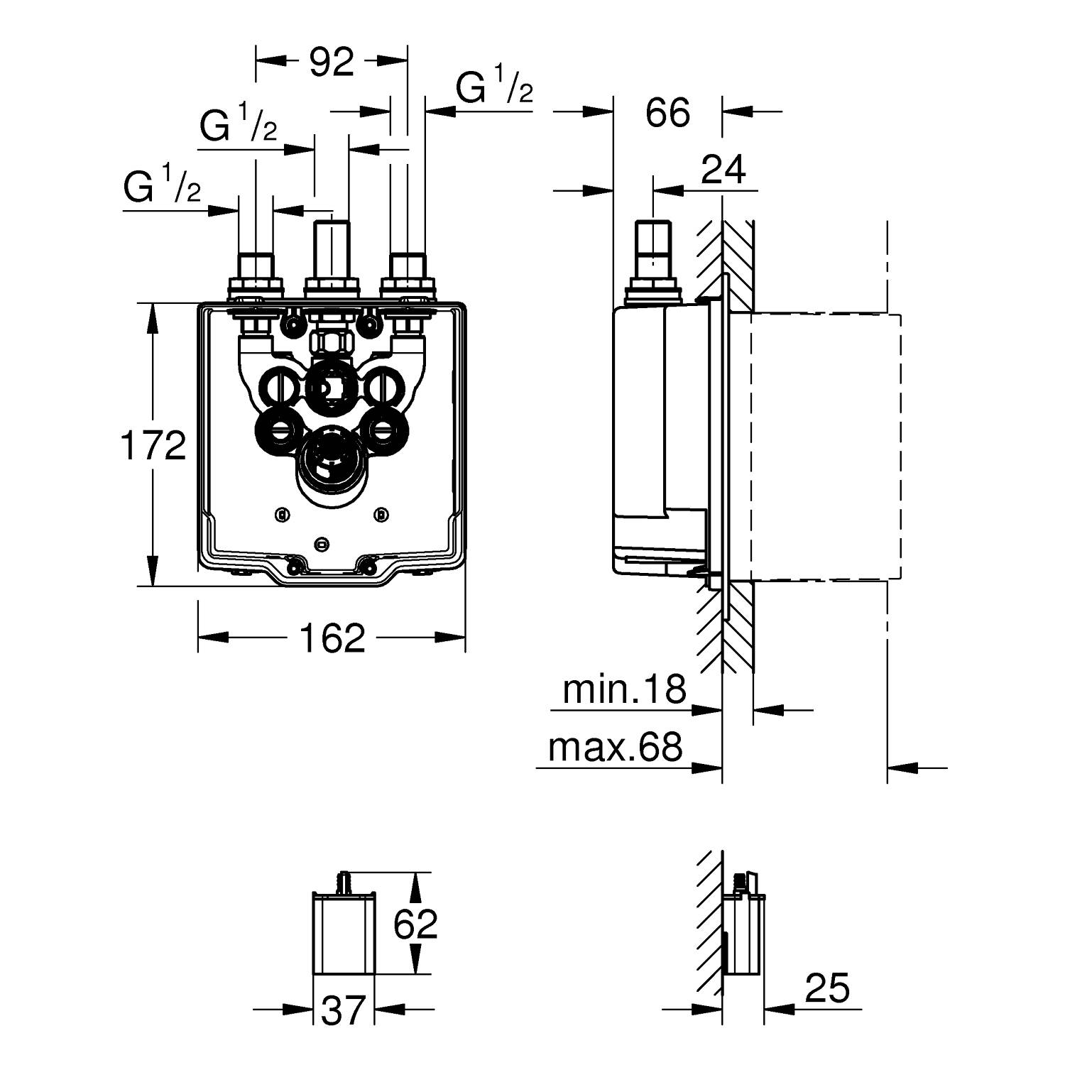 Термостатический смеситель для душа GROHE Eurosmart Cosmopolitan E Special, встраиваемый механизм для верхней монтажной части без ручки, скрытый монтаж, питание от батарейки, хром (36464000) - Вид №1