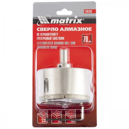 Коронка алмазное по керамограниту 70х67мм трехгранный хвостовик Matrix Матрикс 12833 - Вид №3
