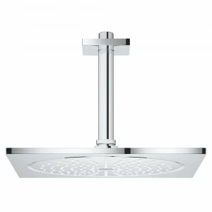 Верхний душ с кронштейном GROHE Rainshower F-series, 254х254 мм, потолочный кронштейн, хром (26061000)