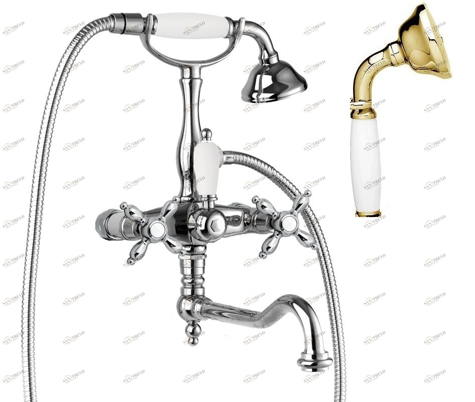 Смеситель для ванны с поворотным изливом с ручным душем, шлангом 150 см CEZARES NOSTALGIA-VDF-03/24-Bi