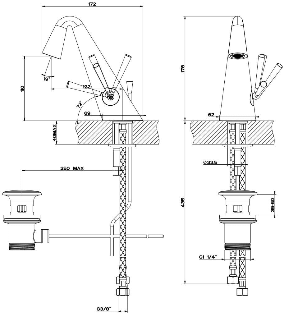 Смеситель для раковины из хромированной латуни Gessi конус ARCH-00036675 - Вид №2