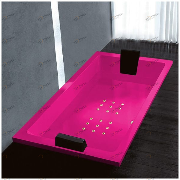Ванна Gruppo treesse Quadra 181 V071C-DX-RZ розовая с золотой фурнитурой и аэромассажем прямоугольная встроенная правая